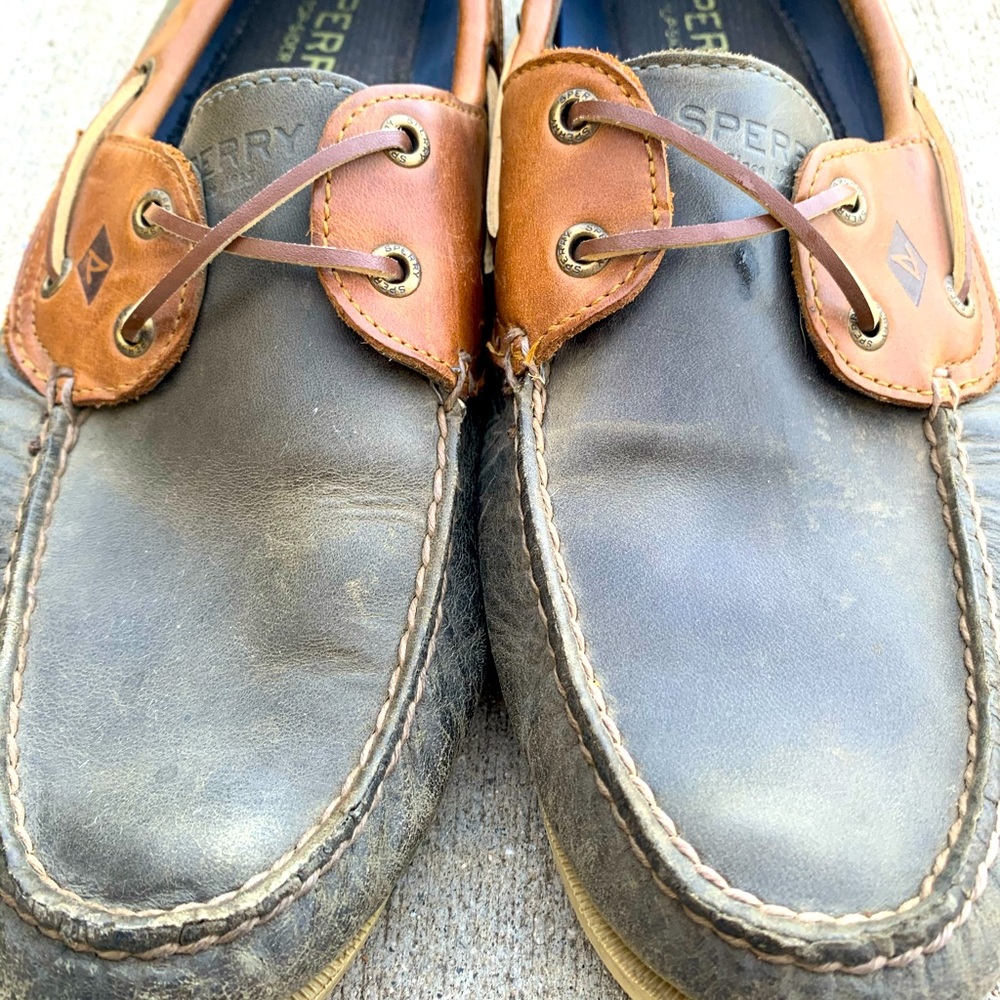 Sperry Top Sliders Tan Blue leather